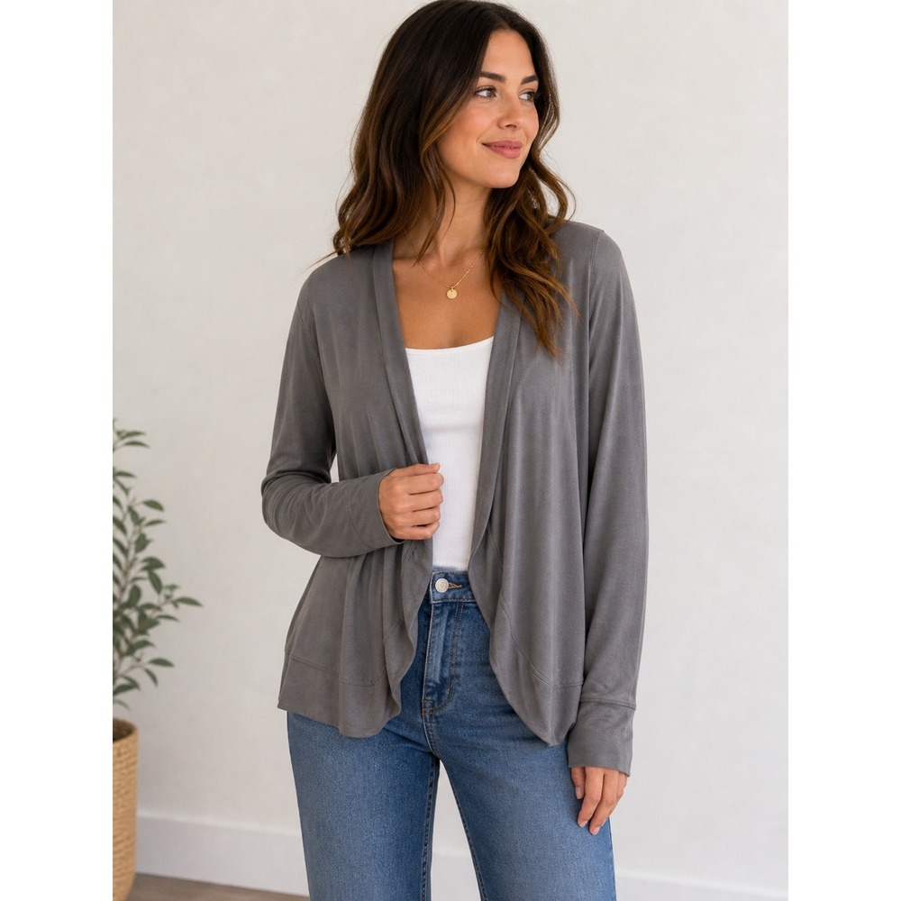 SURVIVAL‎ Cardigan Women's Med Gray Open Lightweight Long Sleeve Minimalist